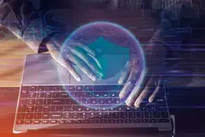 Cyber Essentials Certification shield on keyboard