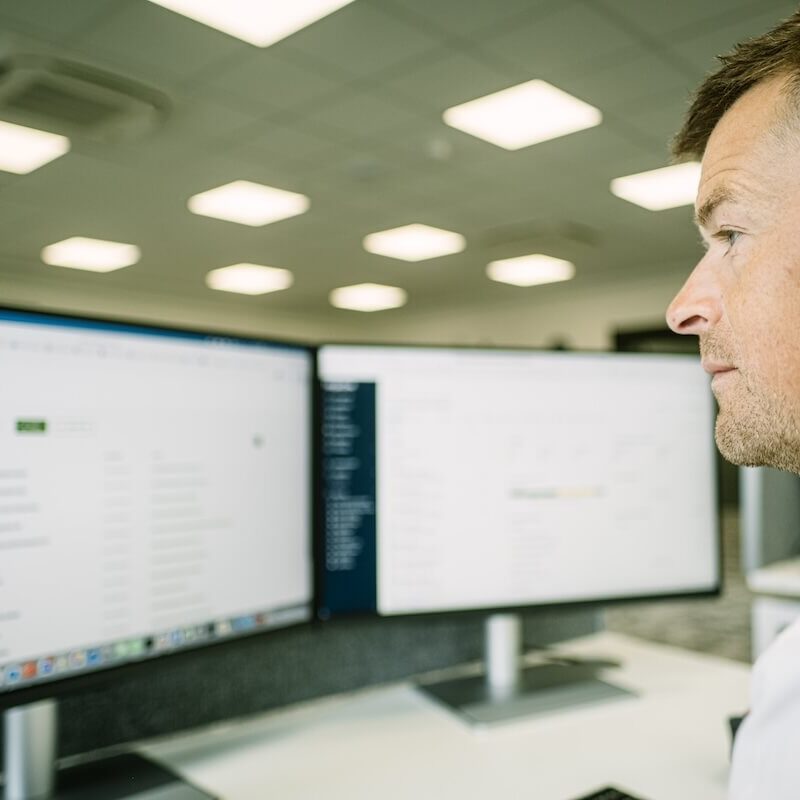 client working at computer